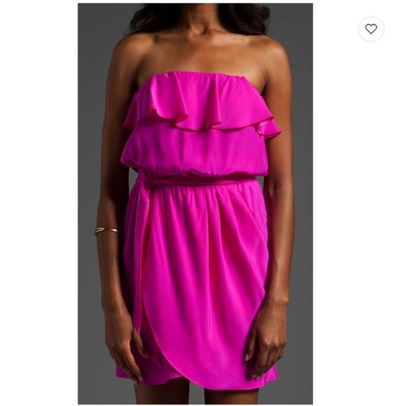 Amanda Uprichard A New York Joan Pink Ruffle Strapless Silk Mini Dress - Picture 1 of 6